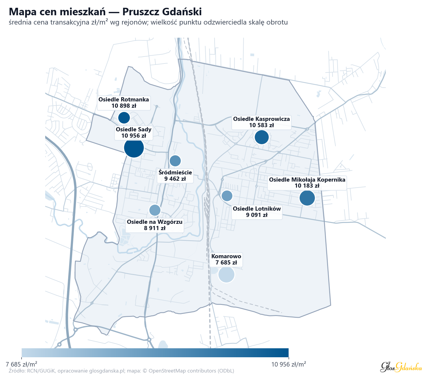 Mapa cen mieszkań - Pruszcz Gdański