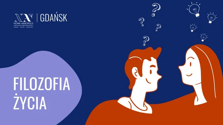 Obrazek przedstawia grafikę promocyjną wydarzenia Kurs „Filozofia życia” — cykl spotkań praktycznej filozofii w Gdańsku