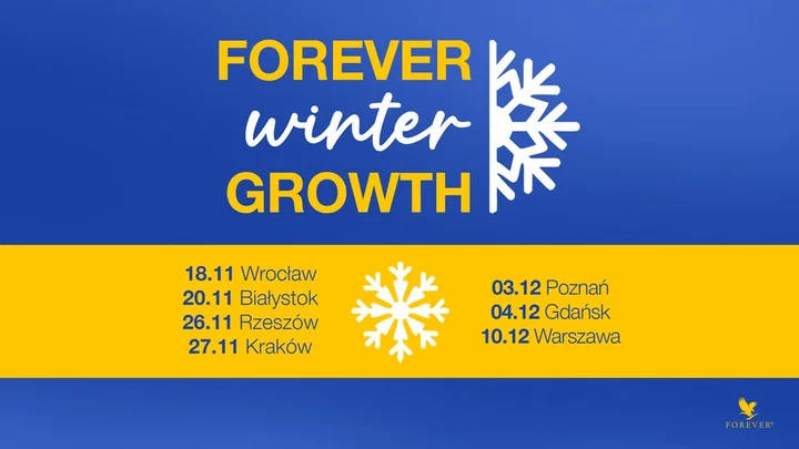 Grafika promocyjna wydarzenia Forever Winter Growth Gdańsk — spotkanie rozwojowe i beauty w Hotel Almond