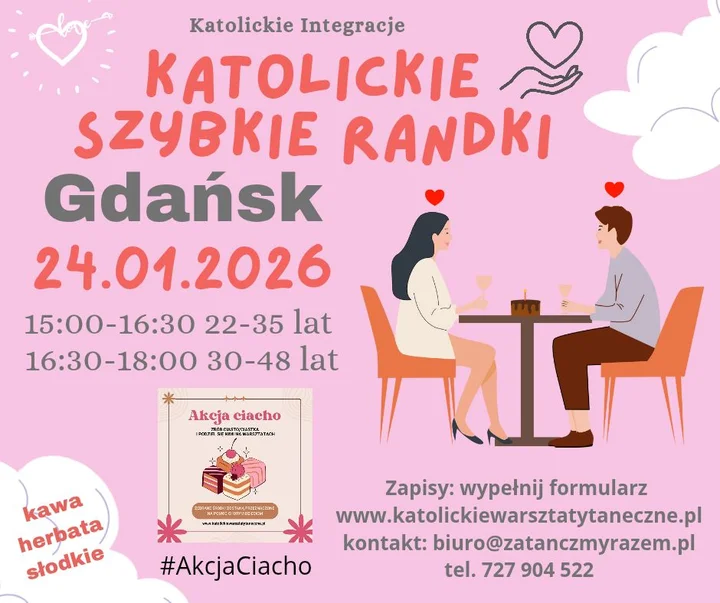 Grafika promocyjna wydarzenia Katolickie Szybkie Randki — Gdańsk, 24 stycznia 2026
