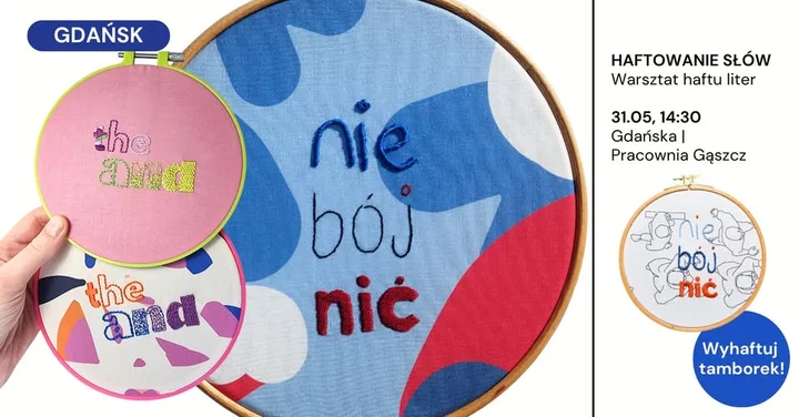 Grafika promocyjna wydarzenia Gdańsk: haftowanie liter z Gosią Samborską