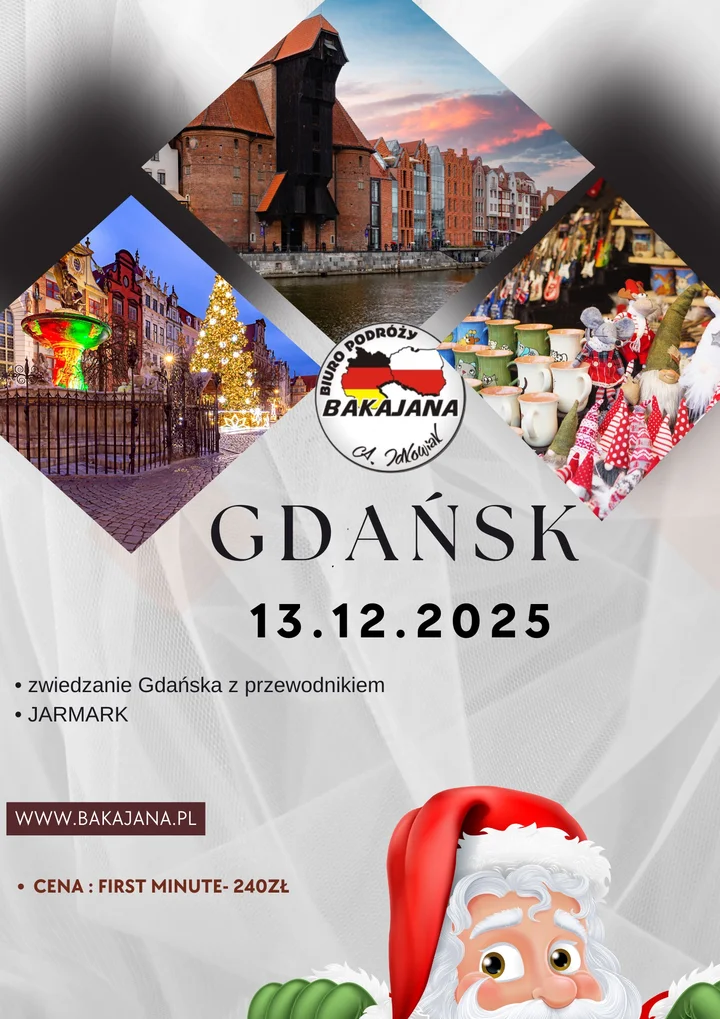 Obrazek przedstawia grafikę promocyjną wydarzenia Jarmark w Gdańsku z oprowadzaniem przewodnika
