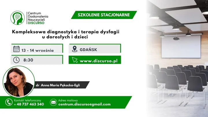 Obrazek przedstawia grafikę promocyjną wydarzenia Szkolenie: kompleksowa diagnostyka i terapia dysfagii w Gdańsku