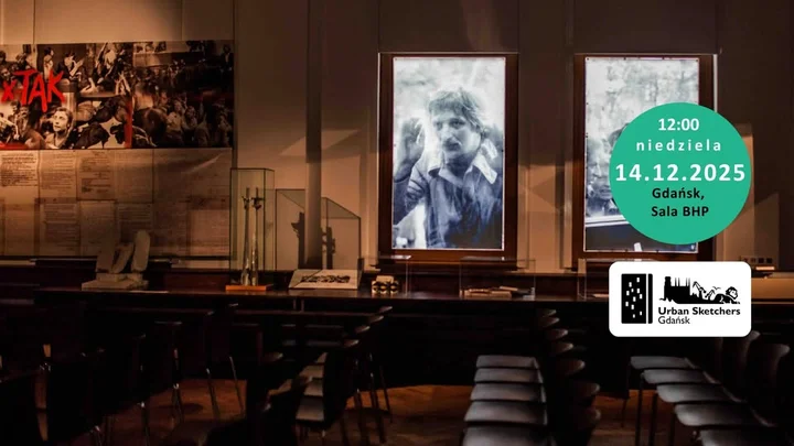 Grafika promocyjna wydarzenia Gdańsk Sketching — szkicujemy w Sali BHP