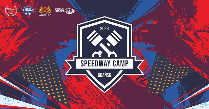 Grafika promocyjna wydarzenia GDAŃSK SPEEDWAY CAMP 2026 – obóz treningowy dla młodych żużlowców (6–13 lat)