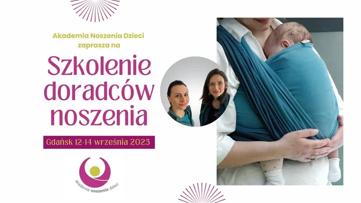 Obrazek przedstawia grafikę promocyjną wydarzenia Szkolenie na doradcę noszenia dzieci w Gdańsku — terminy i program