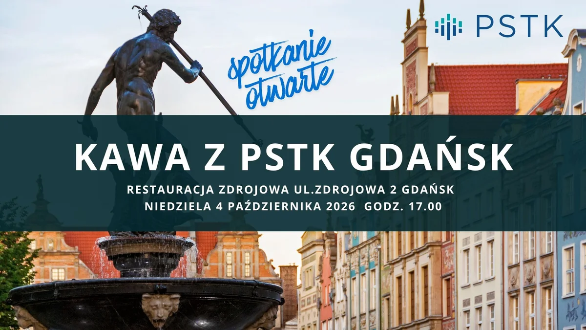 Grafika promocyjna wydarzenia Kawa z PSTK Gdańsk — spotkanie branżowe