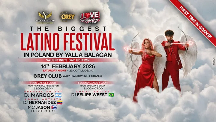 Grafika promocyjna wydarzenia LATINO FESTIVAL | GDAŃSK — walentynkowa noc z Yalla Balagan w Grey