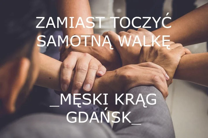 Obrazek przedstawia grafikę promocyjną wydarzenia Męski krąg w Gdańsku — spotkanie rozmów i wsparcia