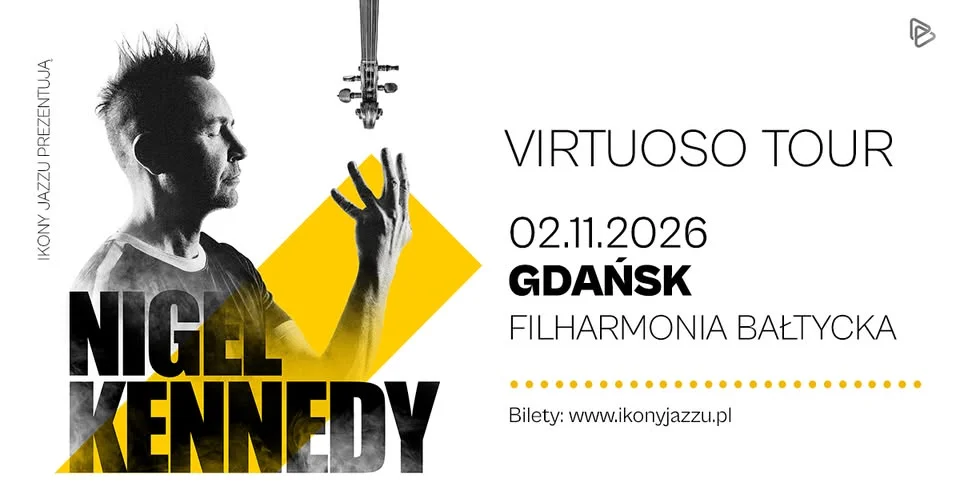 Grafika promocyjna wydarzenia Nigel Kennedy “Virtuoso Tour” w Gdańsku