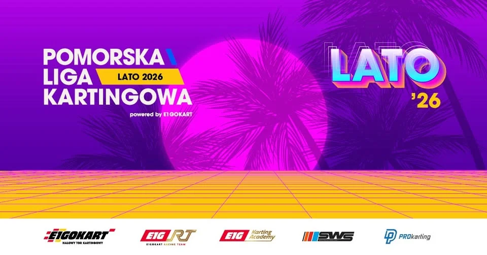Grafika promocyjna wydarzenia Pomorska Liga Kartingowa – Lato 2026 w Gdańsku