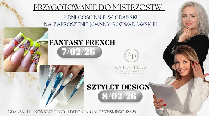 Grafika promocyjna wydarzenia PRZYGOTOWANIE DO MISTRZOSTW — Mistrzowski Fantasy French i Sztylet Design (Gdańsk, 7–8 lutego 2026)