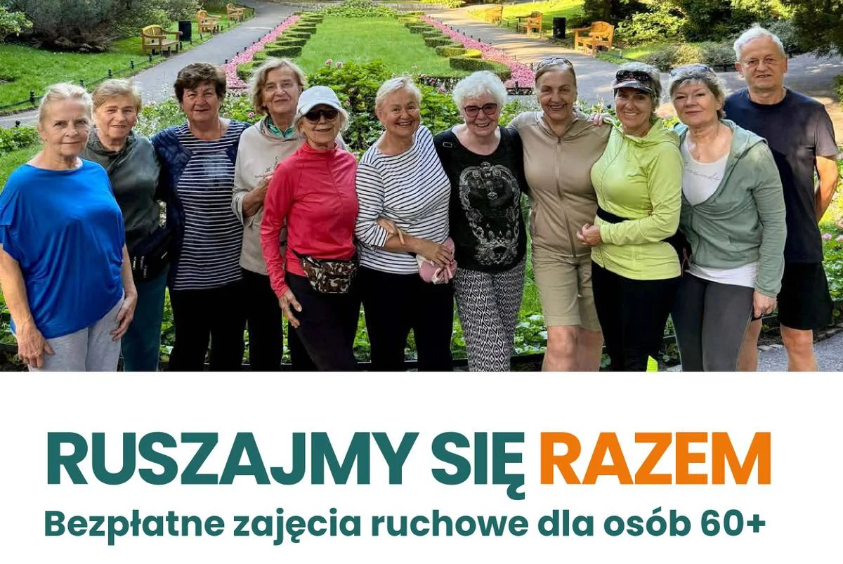 Grafika promocyjna wydarzenia Ruszajmy się razem – bezpłatne zajęcia ruchowe dla osób 60+