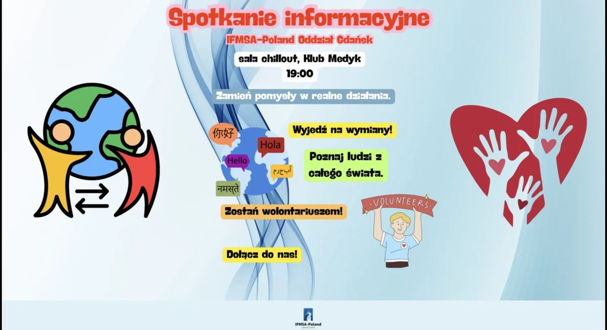 Grafika promocyjna wydarzenia IFMSA-Poland Oddział Gdańsk: spotkanie informacyjne