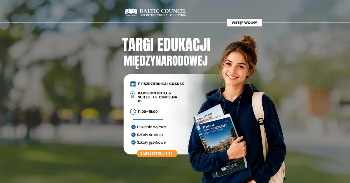 Grafika promocyjna wydarzenia Targi Edukacji Międzynarodowej – Gdańsk: studia za granicą