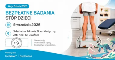 Grafika promocyjna wydarzenia Akcja Szkoła 2026: bezpłatne badanie stóp dzieci