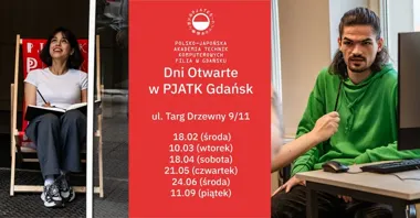 Grafika promocyjna wydarzenia Dzień Otwarty PJATK Gdańsk — poznaj kierunki Informatyka i Grafika