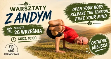 Grafika promocyjna wydarzenia Warsztaty z Andym: joga w Osowej