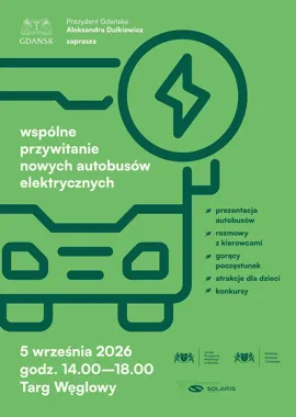 Grafika promocyjna wydarzenia Wspólne przywitanie nowych autobusów elektrycznych