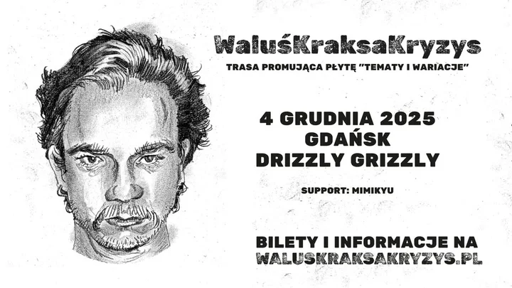 Obrazek przedstawia grafikę promocyjną wydarzenia Koncert WaluśKraksaKryzys w Gdańsku — 4 grudnia 2025