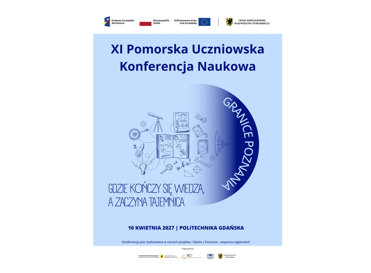 Grafika promocyjna wydarzenia XI Pomorska Uczniowska Konferencja Naukowa
